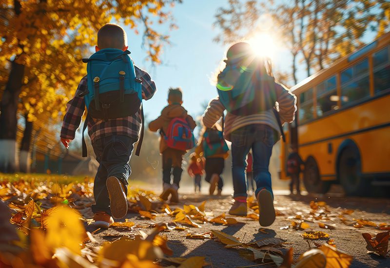 Back-to-School Students Running to School Bus