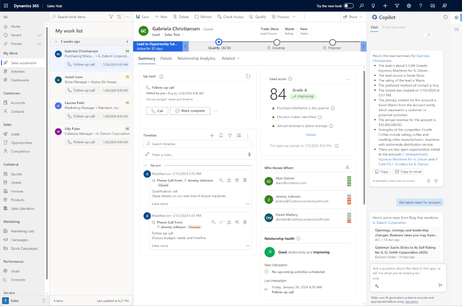 Dynamics 365: Sales Hub Screenshot