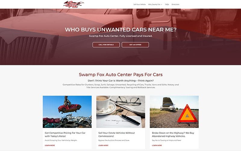 Swamp Fox Auto Center Home Page Screenshot